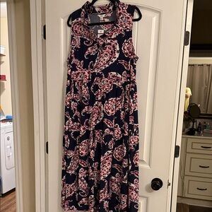 crown & ivy Navy Maxi Dress with Pink Paisley Print